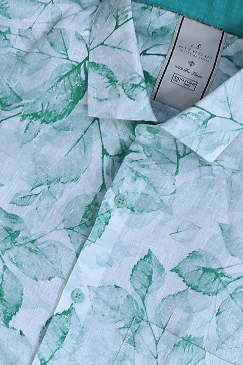 Green Flower Print Pro Linen Slim Fit Shirt 8622