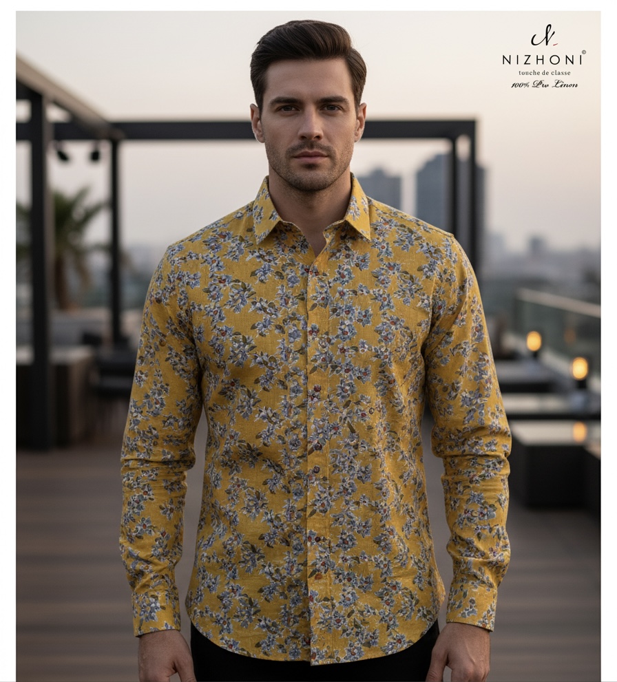 <p>YELLOW FLORAL PRINT SHIRT FULL SLEEVE SLIM FIT&nbsp;</p>