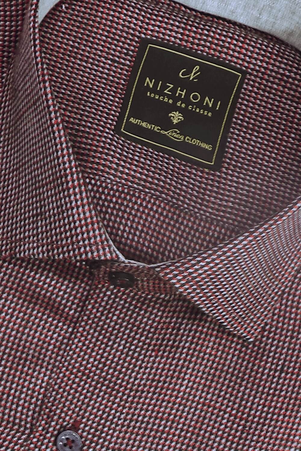 Maroon Checks Pro Linen Slim Fit Shirt 1025