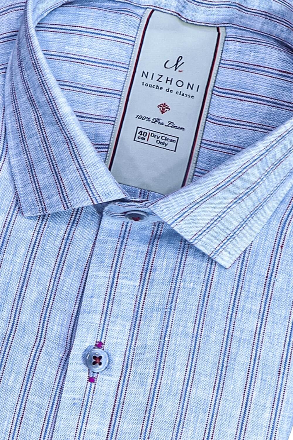 Light Grey Stripes Pro Linen Slim Fit Shirt 1248
