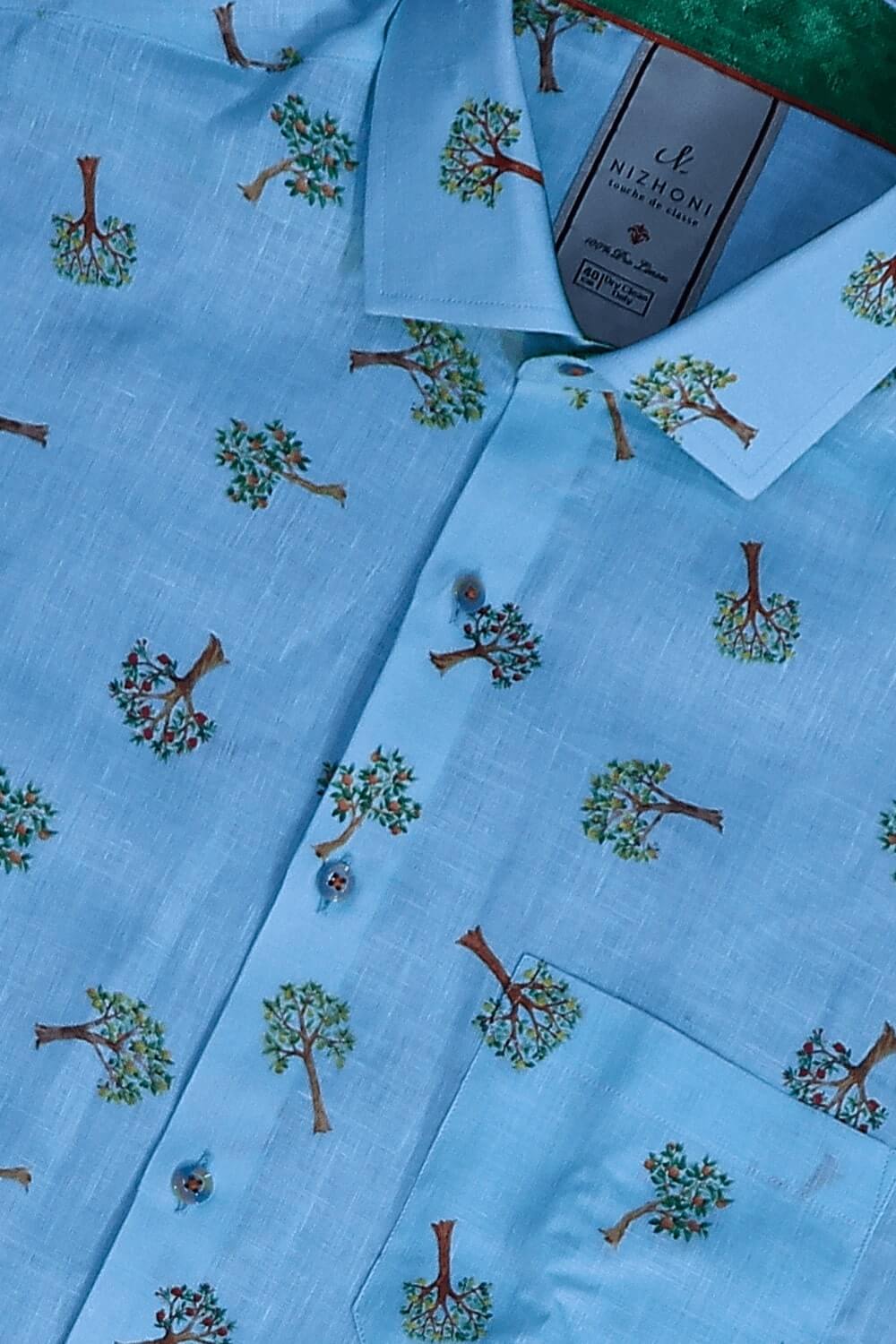 Blue Tree Print Pro Linen Shirt 8629