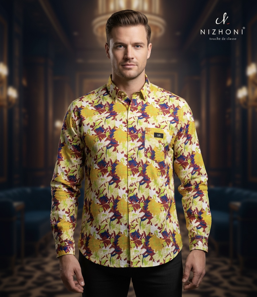 <p>YELLOW WITH MULTI COLOUR FLORAL DESIGN FULL SLEEVE SHIRT SLIM FIT&nbsp;</p>