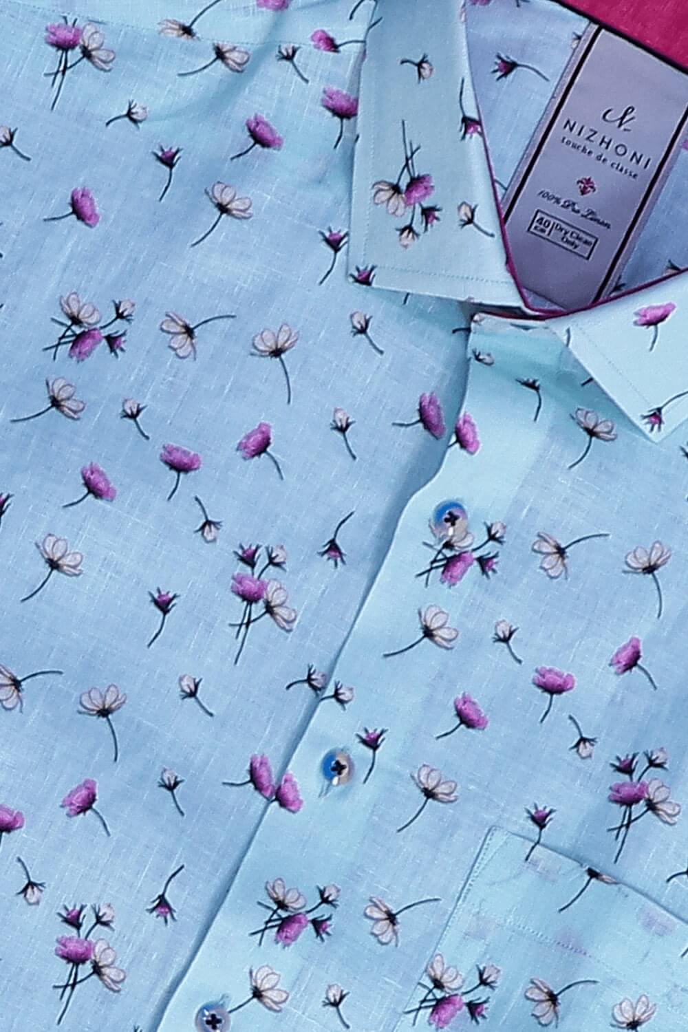 White Chicory Flower Print Pro Linen Shirt 8632