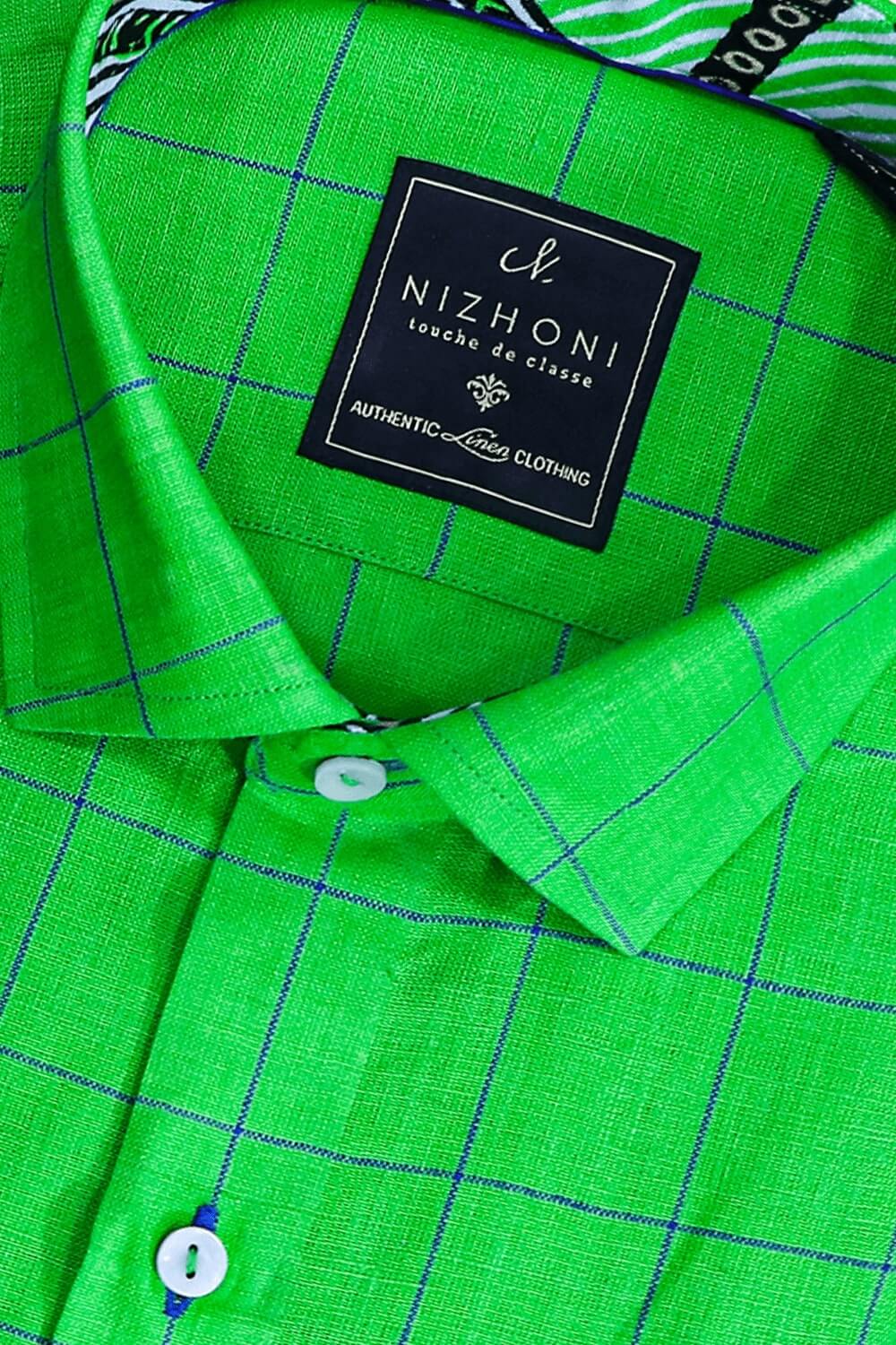 Green Lizard Checks Pro Linen Half Sleeve Slim Fit Shirt 866