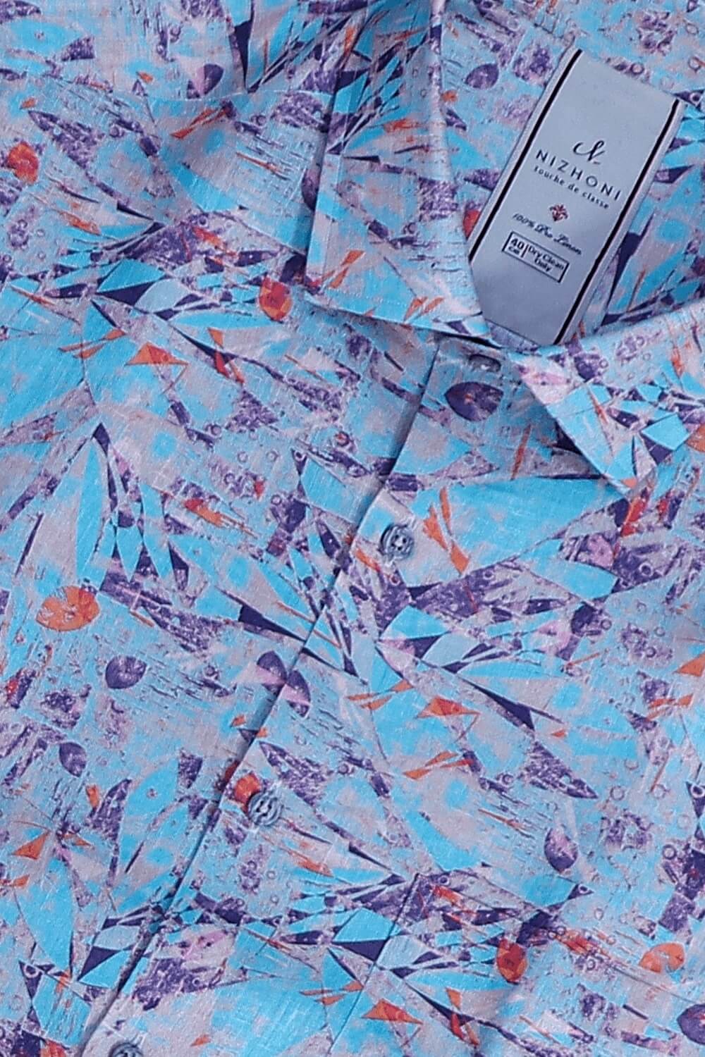 Blue Mix Print Pro Linen Shirt 8564